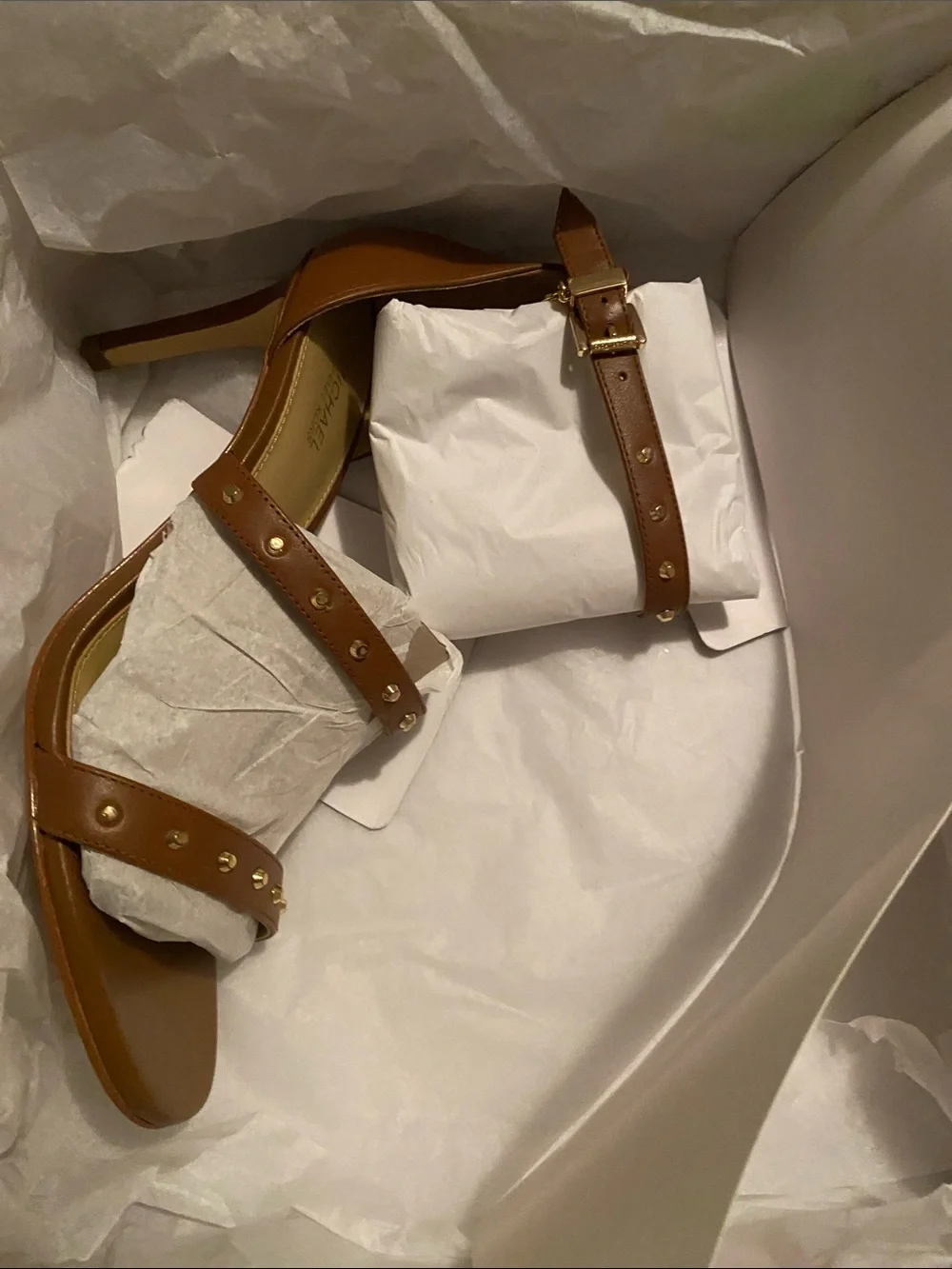 Michael Kors Brown Studded Leather Ankle-Strap Heels